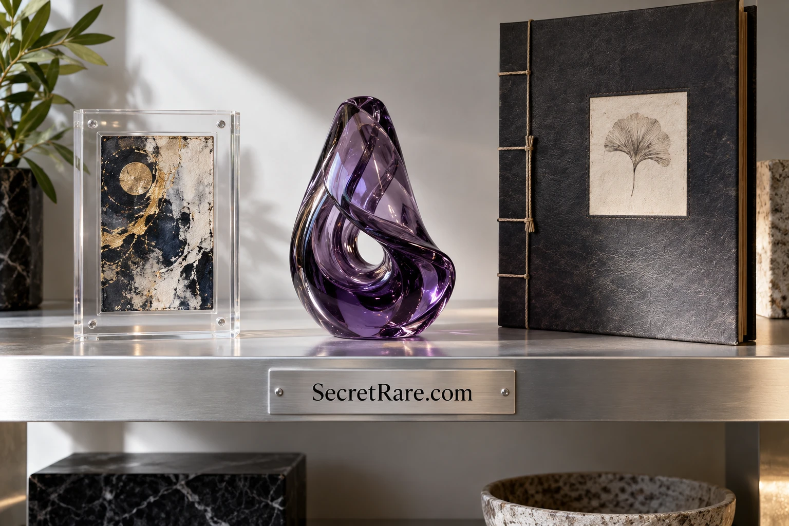 A selection of collector objects arranged with SecretRare.com lettering