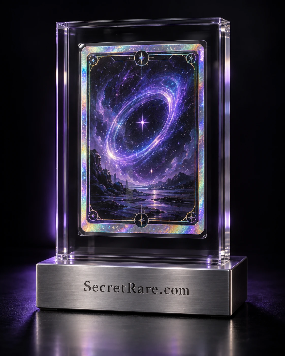 Original cosmic collectible card displayed in acrylic on a SecretRare.com silver plinth