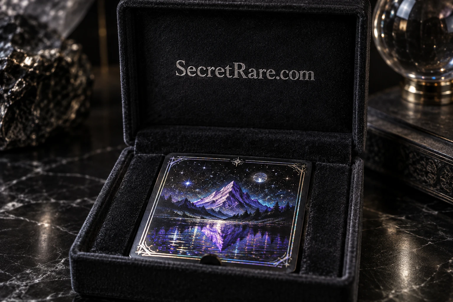 A carefully presented collector card in SecretRare.com packaging